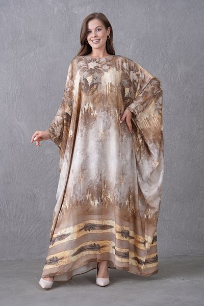 bayansepeti Women's Tie Dye Pattern Loose Cut Crew Neck Bat Sleeve Design Hijab Dress 4006