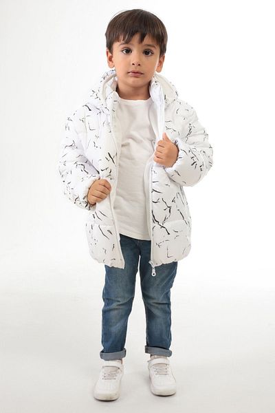 Firststops Sports Boy's White Removable Hooded Water and Windproof Puffer Jacket Parka