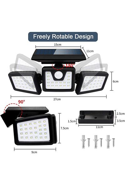MACVI Lampa Solara Macvi® de Perete cu 74 LED-uri si Senzor Solar, 3000mAh, Rezistenta la Intemperii, IP65