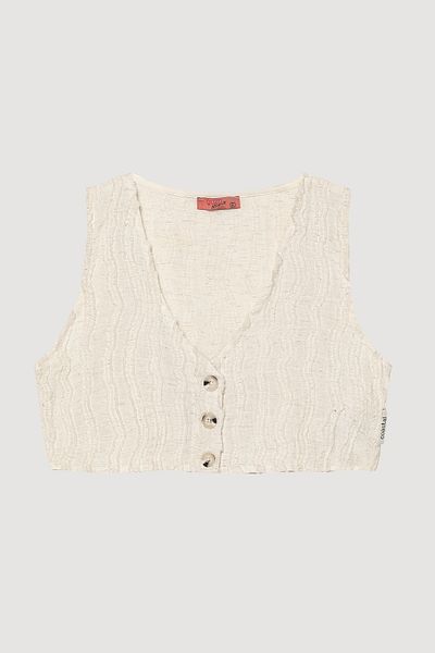 Quzu Vestă scurtă de in, cu nasturi, natural