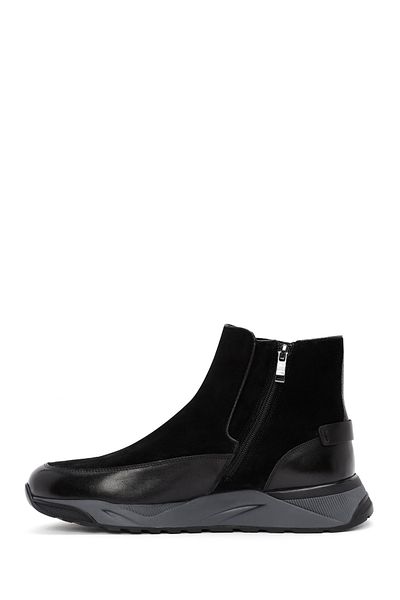 Derimod Men's Black Zippered Thick Soled Suede Leather Casual Boots 24Wfd 693010
