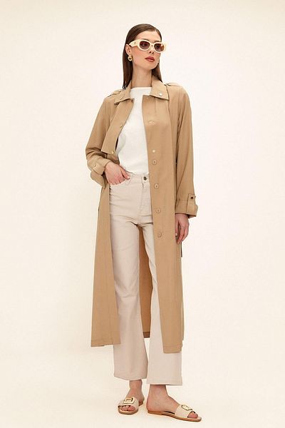 Olcay Modal Trench Coat χωρίς επένδυση με λεπτομέρεια ραφής αντίθεσης ΜΠΕΖ 6717