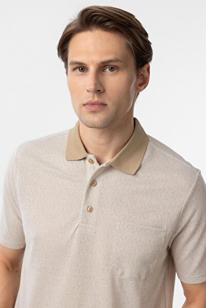 SÜVARİ Μπεζ κανονικό μπλουζάκι Dobby Polo Collar