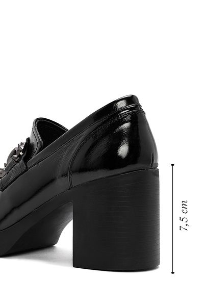 Derimod Pantofi de damă, negri, cu toc înalt, gros, din piele lăcuită, 100% piele, pantofi pentru bărbați, din piele naturală, casual
