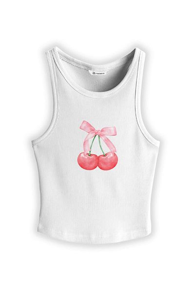 Trendiz Women's Cherry Ribbon Strap Tank Top White 9013