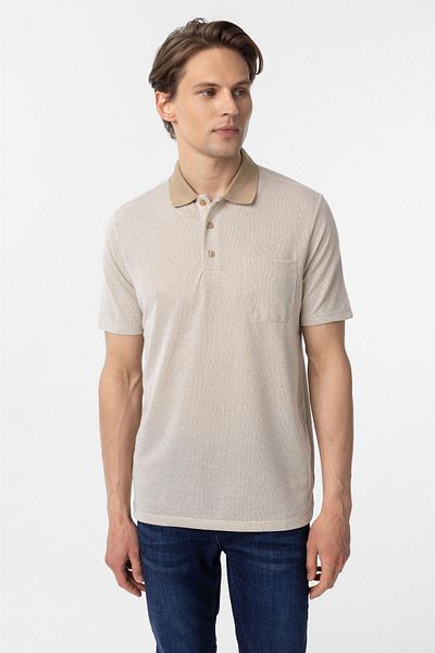 SÜVARİ Μπεζ κανονικό μπλουζάκι Dobby Polo Collar