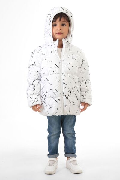 Firststops Sports Boy's White Removable Hooded Water and Windproof Puffer Jacket Parka