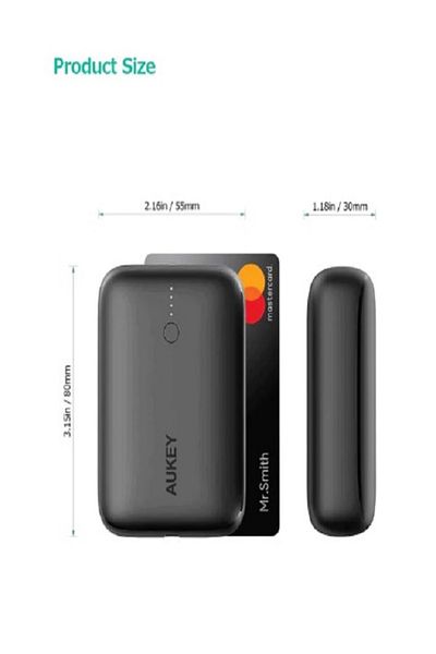 AUKEY بنك طاقة محمول Pb-n83s Mini USB C بسعة 10000 مللي أمبير/ساعة وشاحن 22.5 واط Pd أسود