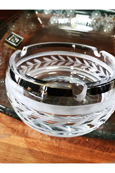 Paşabahçe Precious Mineral Gold and Silver Patterned Handmade Curved Ashtray 11 cm
