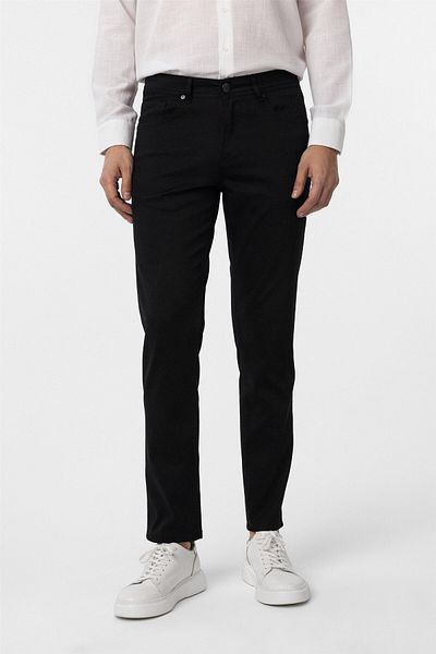 SÜVARİ Μαύρο Slim Fit 5 Pocket Dobby Canvas Παντελόνι