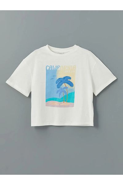 LC Waikiki Lcw Kids Ecru Crew Neck Girls T-Shirt and Shorts Skirt