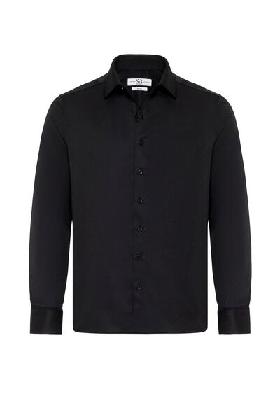 SÜVARİ Siyah Slim Fit Düz Klasik Yaka Gömlek