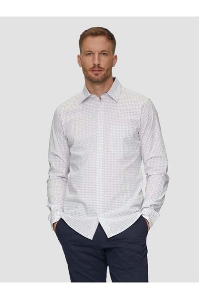 s.Oliver Men's Long-sleeved Shirt, Polka Dot Print, Slim Fit, White