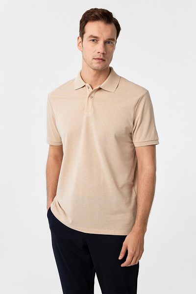 SÜVARİ Μπεζ κανονικό μπλουζάκι Dobby Polo Collar