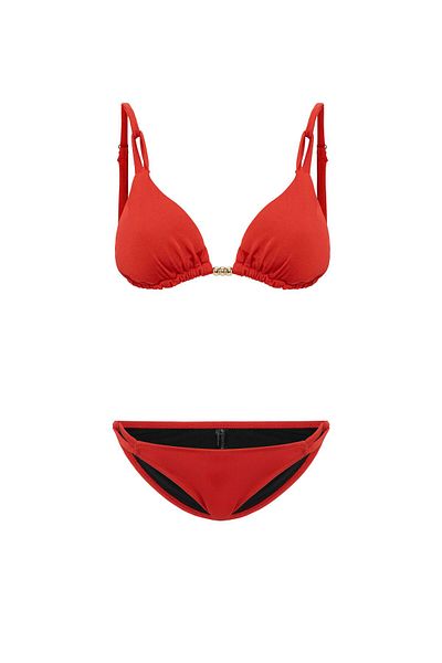 AQUAVİVA Women's Red Izabella Triangle Bikini Set with Gold Accessories
