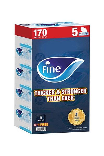 FINE Classic Facial Tissue, Sterilized Tissue Box 170 Sheets x 2 Ply Pack of 5