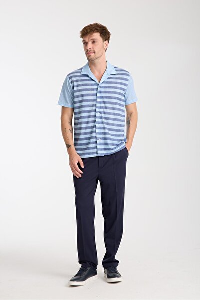 Afri Ανδρικό καλοκαιρινό πουκάμισο με κοντό μανίκι μπλε ριγέ – με κουμπιά, αν...