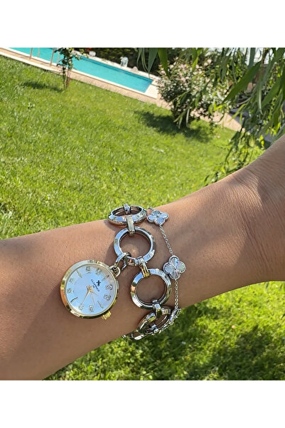 ACCESSORYHUB Zarif Halkalı Tasarım Çelik Bileklik Saat – Çift Renk (Altın&Gümüş