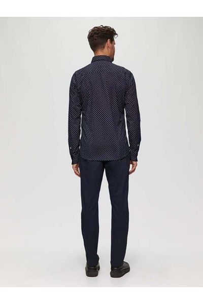 s.Oliver Men's Long-sleeved Shirt, Polka Dot Print, Slim Fit, Navy