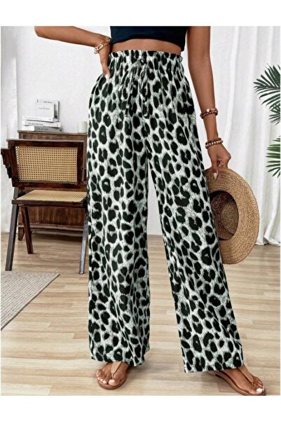Viyamo New Season Women's Elastic Waist Leopard Pattern Comfortable Single Jersey Trousers
