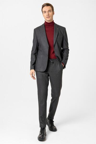 SÜVARİ Dark Brown Slim Fit Patterned Mono Collar 6 Drop Classic Suit