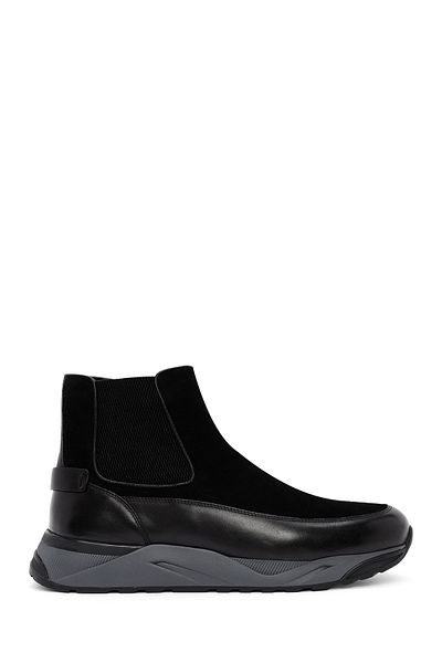 Derimod Men's Black Zippered Thick Soled Suede Leather Casual Boots 24Wfd 693010
