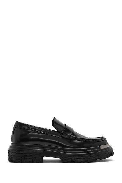 Derimod Pantofi pentru bărbați, negru, cu talpă groasă, 100% piele, pantofi Penny Loafer din piele naturală, pantofi casual, pantofi de zi cu zi