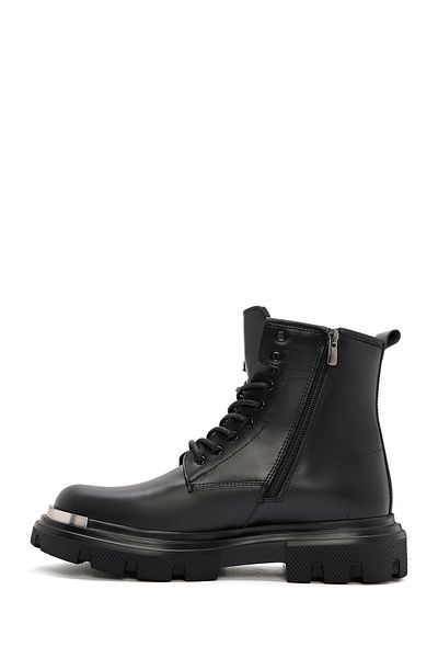 Derimod Men's Black Lace-Up Zippered Leather Boots 24Wfd 650218