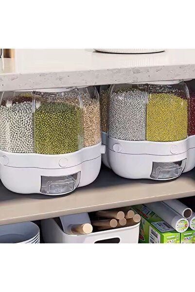 Denx 360 Degree Rotating White Rice Dispenser 6.5kg Capacity, Airtight Dry Grain Dispenser, Moisture-Proof, Kitchen