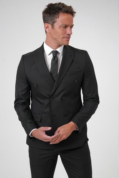 SÜVARİ Black Slim Fit Patterned Pointed Collar 6 Drop Classic Suit