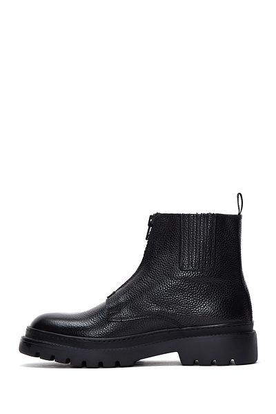 Derimod Black Leather Zippered Men's Casual Boots - 24WFD6305FT