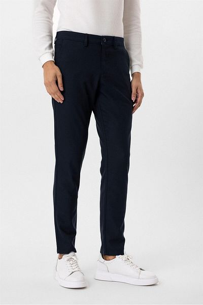 SÜVARİ Navy blue slim fit patterned fabric trousers