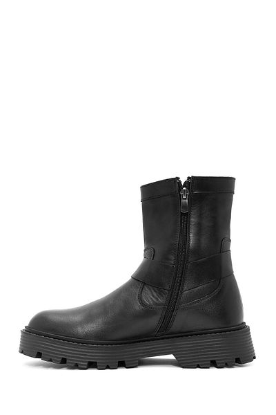 Derimod Men's Black Zippered Leather Casual Boots 24Wfd 702318