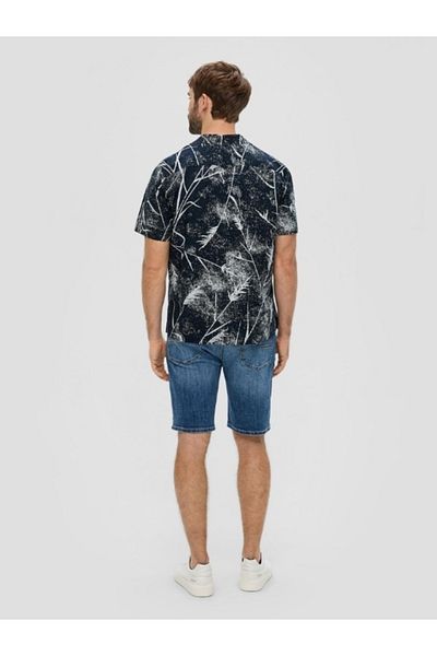 s.Oliver Men's Short-sleeved Shirt, Floral Print And Resort Fit Cut, Dark Navy