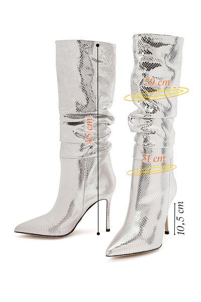 Derimod Women's Gray Thin Heeled Metallic Leather Boots 24Wfd 122332