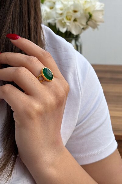 Utku Kuyumculuk 22 AYAR YEŞİL AKİK TAŞLI ÖZEL TASARIM YÜZÜK