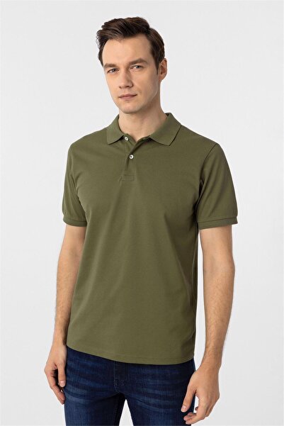 SÜVARİ Khaki Regular Plain Polo Neck T-Shirt