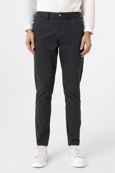 SÜVARİ Siyah Slim Fit Armürlü Kanvas Pantolon