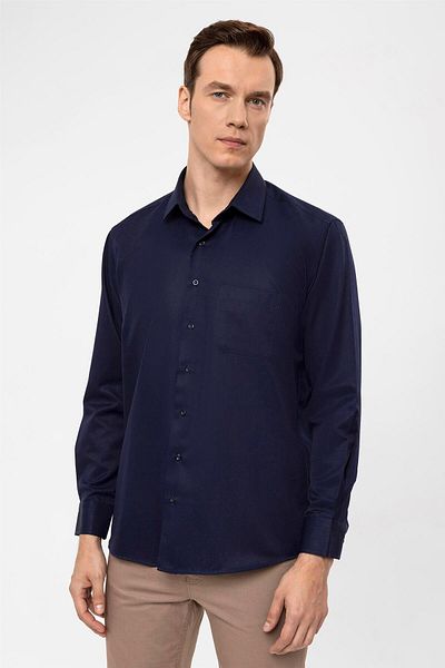 SÜVARİ Πουκάμισο Navy Blue Regular Dobby Classic με πέτο