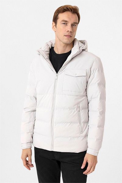 SÜVARİ Ανδρικό παλτό Cavalier Slim Fit Λευκό με κουκούλα