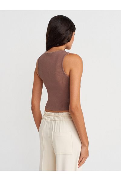 Dilvin 21005 Wash Effect Crop Top-Brown