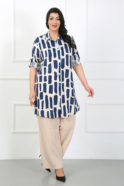 By Alba Collection Women's Indigo Cotton Viscose Large Size Tunic