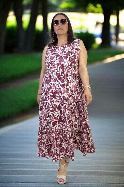 yagmurberen Japanese Sleeveless (Sleeveless) 3 Layer Volume Flowers Patterned Medium Length Plus Size Cotton Viscose Dress