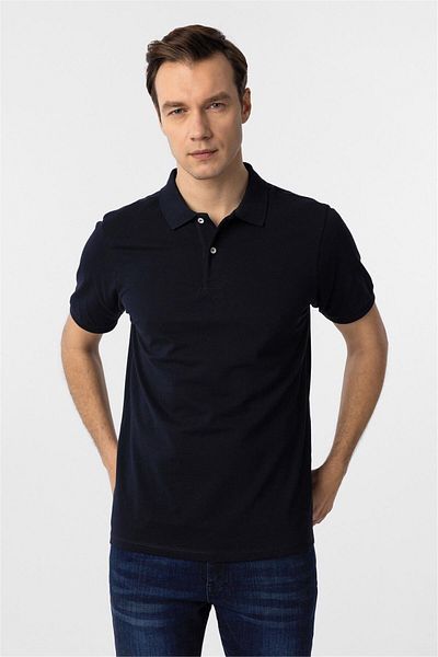 SÜVARİ Μπλουζάκι με γιακά πόλο Navy Blue Regular Dobby