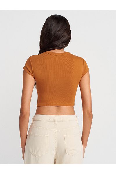Dilvin 31810 Crew Neck Crop T-Shirt-A.Tile