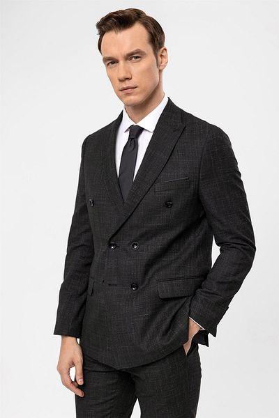 SÜVARİ Black Slim Fit Dobby Pointed Collar 6 Drop Classic Suit