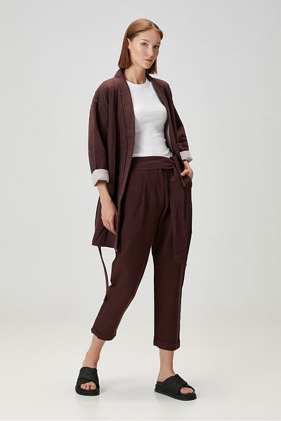 Barine Belted Linen Trousers Claret Red