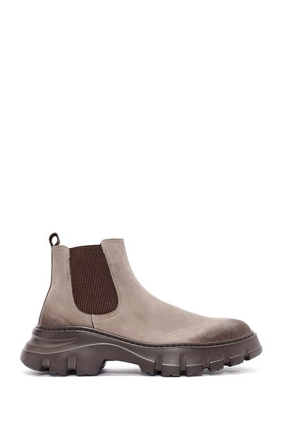 Derimod Men's Beige Nubuck Leather Chelsea Boots 24Wfd6416V3