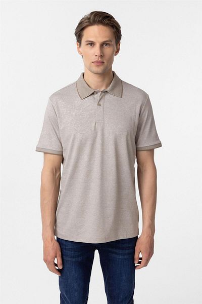SÜVARİ Ecru Regular Printed Polo Neck T-Shirt