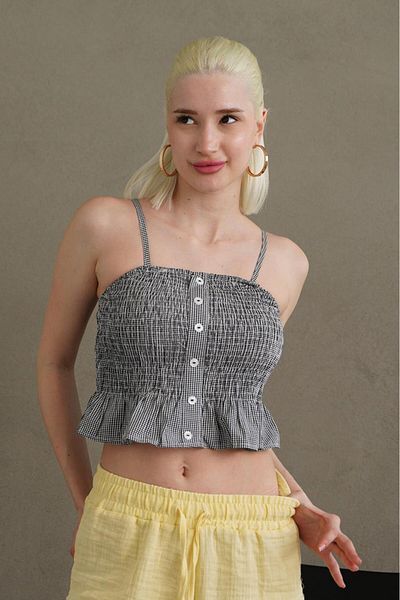 Madmext Black Adjustable Strap Gingham Crop Mg2371